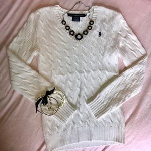 Ralph Lauren White V-Neck Sweater